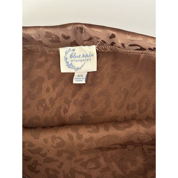 Blue Rain Francesca’s Brown Cheetah Silk Midi Skirt Xsmall Casual Career preppy - Picture 2 of 7